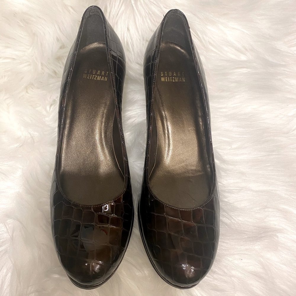 Stuart Weitzman Crocodile Pattern Brown Heels Siz… - image 6